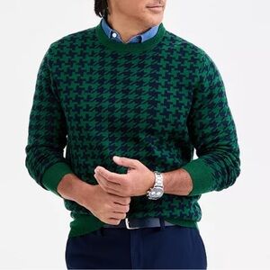 Houndstooth Sweater Crewneck Navy Blue Houndstooth Pattern Merino Sweater